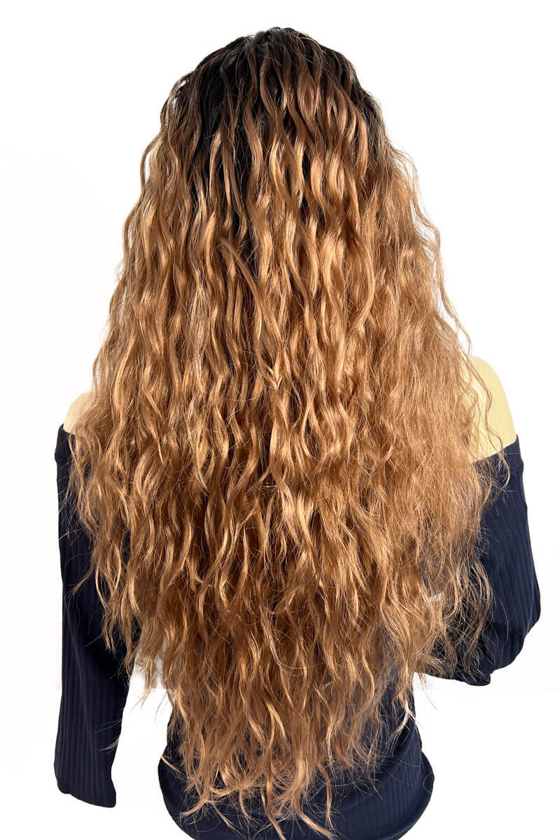 Long blonde wig with crimped mermaid waves: Astrid brown and blonde 4TN27