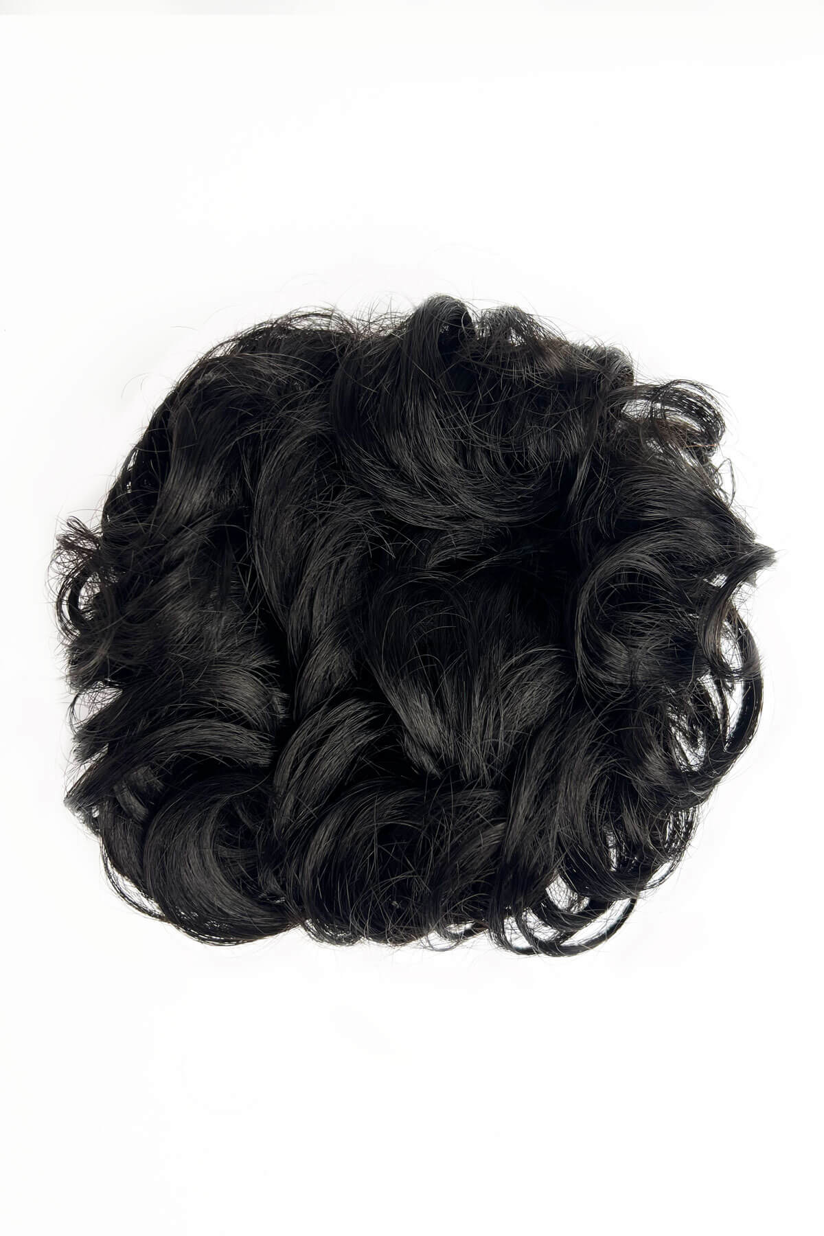 Black hair bun extension on a white background. Hair poodle clip-in hairpiece bun vintage style 1950s: Lucille black 1B