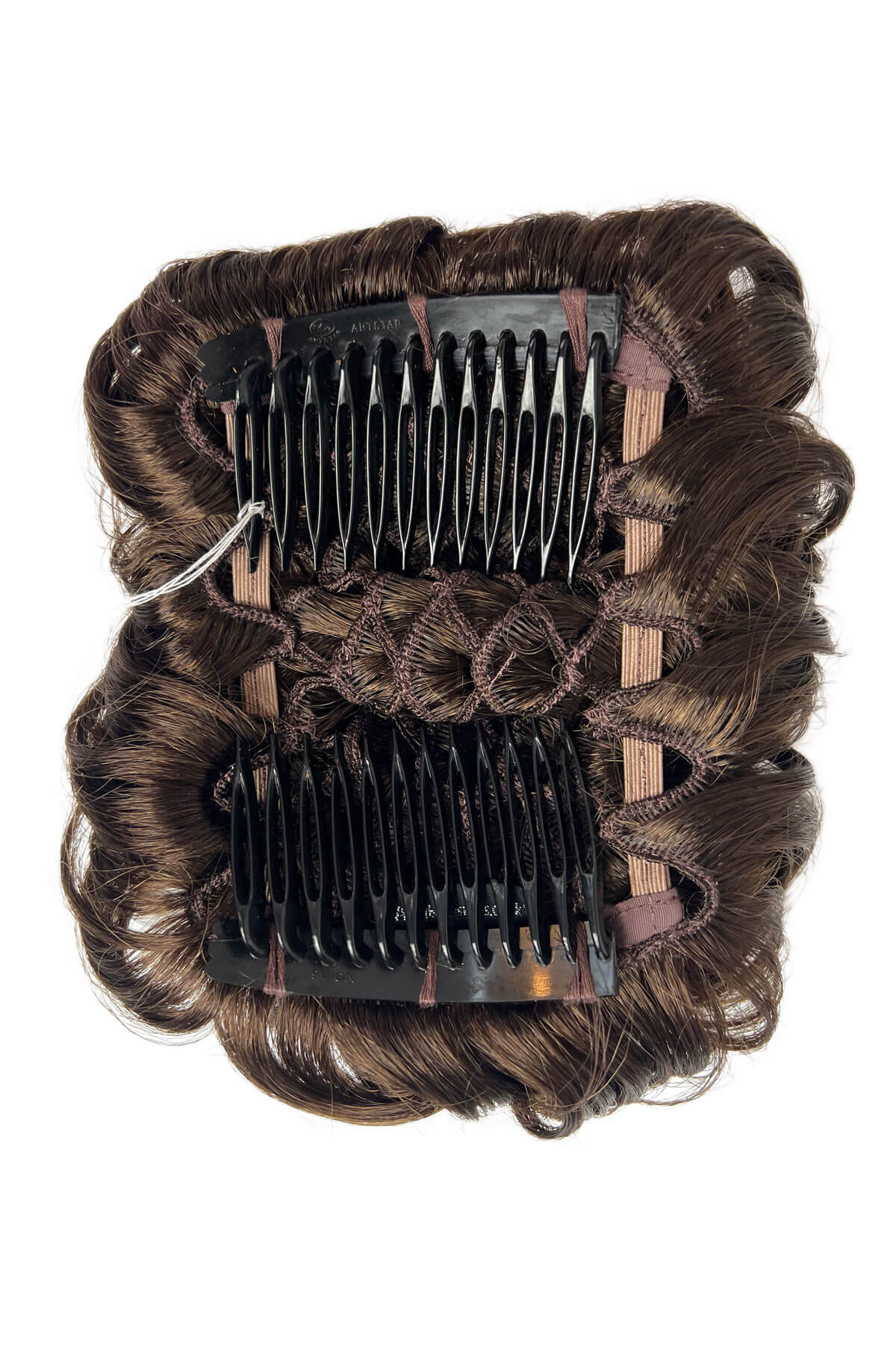 Brown hair extension with a comb on a white background. Hair poodle clip-in hairpiece bun vintage style 1950s: Lucille chestnut brown 8