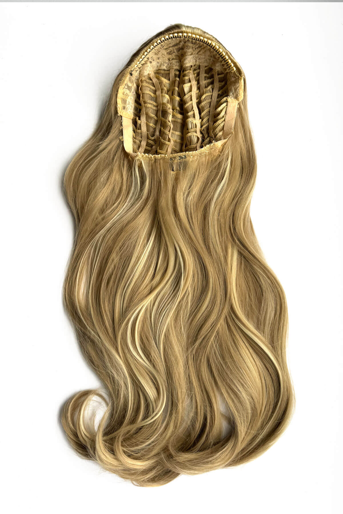 Blonde half wig hair piece. Heat styleable half wig hairpiece, long wavy, Flexihair: Antoinette ash blonde and light blonde mix 24H613