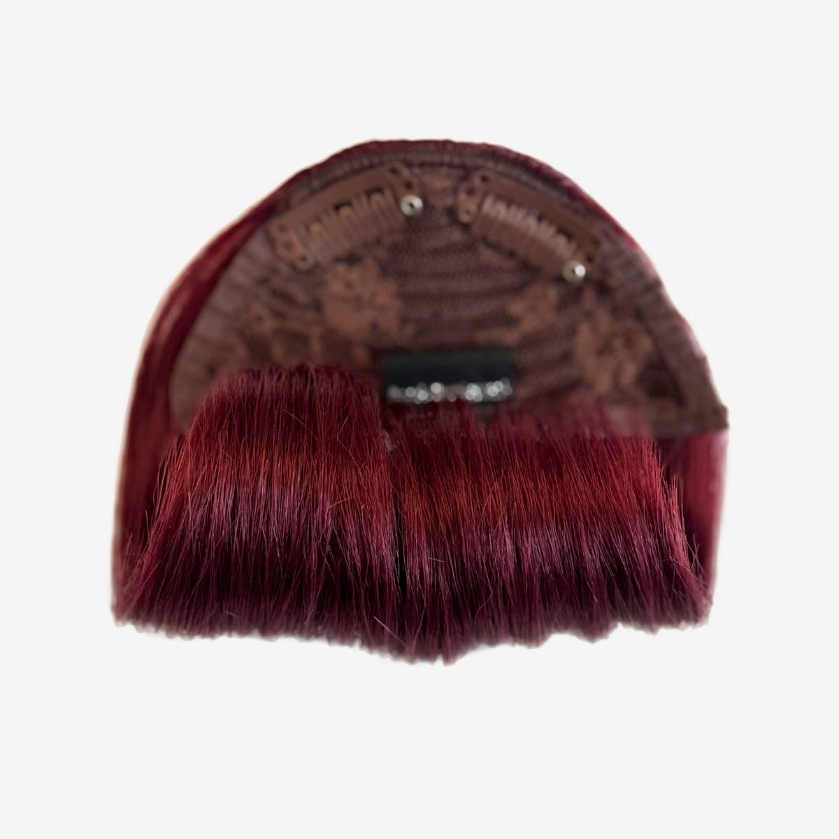 Red hairbrush with decorative wooden handle on a white background. Victory roll fringe/bangs hairpiece, 1950s vintage style: Rosa red 39