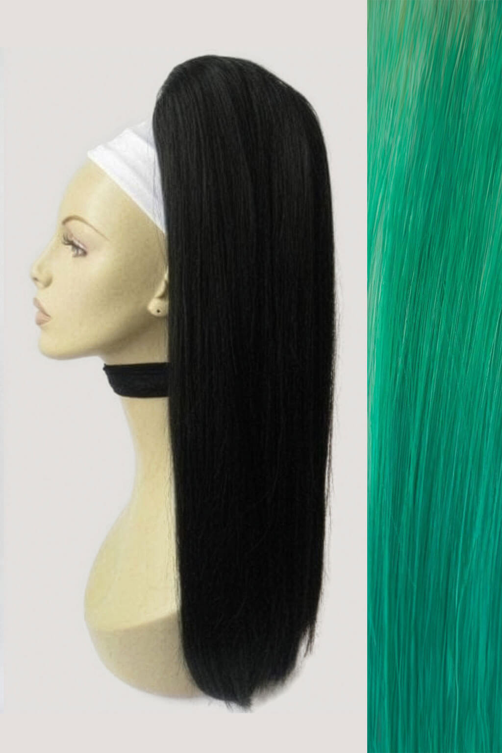 Long straight ponytail with coloured streak: Ayla with green streak