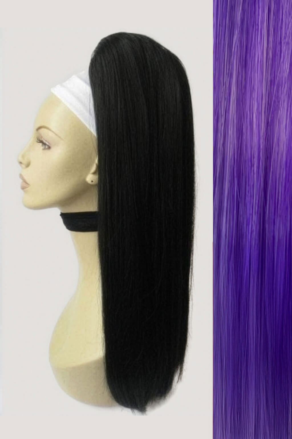 Long straight ponytail with coloured streak: Ayla with purple streak