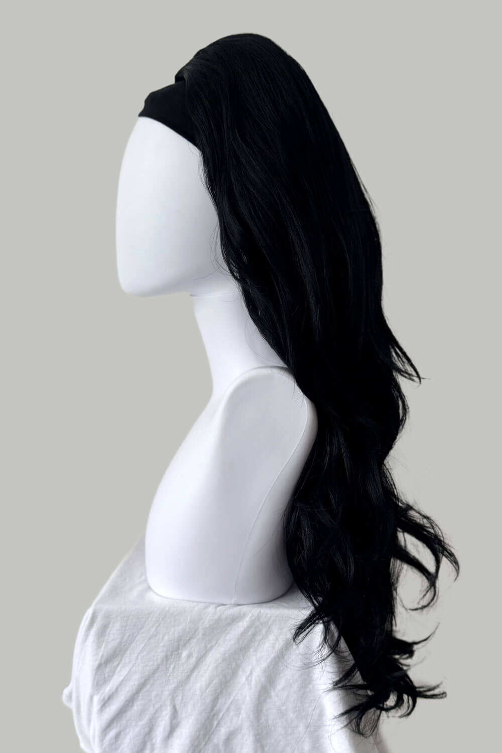 High crown long, wavy half wig and volume ring: Bardot jet black 1
