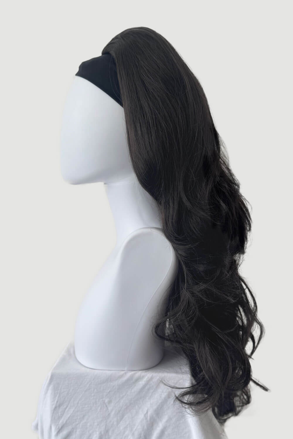 High crown long, wavy half wig and volume ring: Bardot dark brown 4