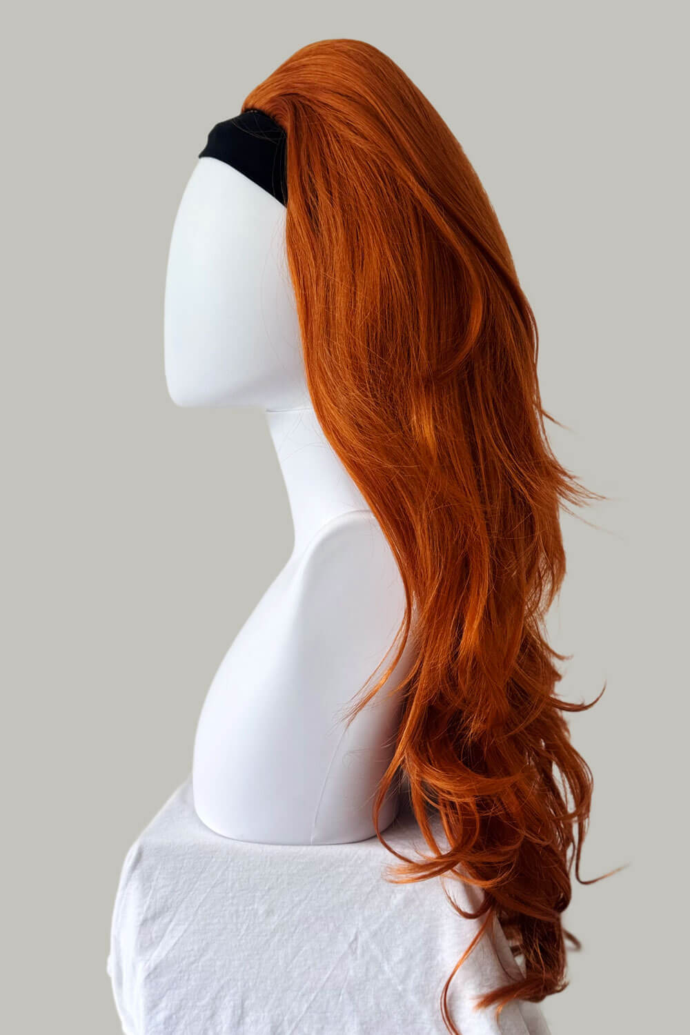 High crown long, wavy half wig and volume ring: Bardot ginger