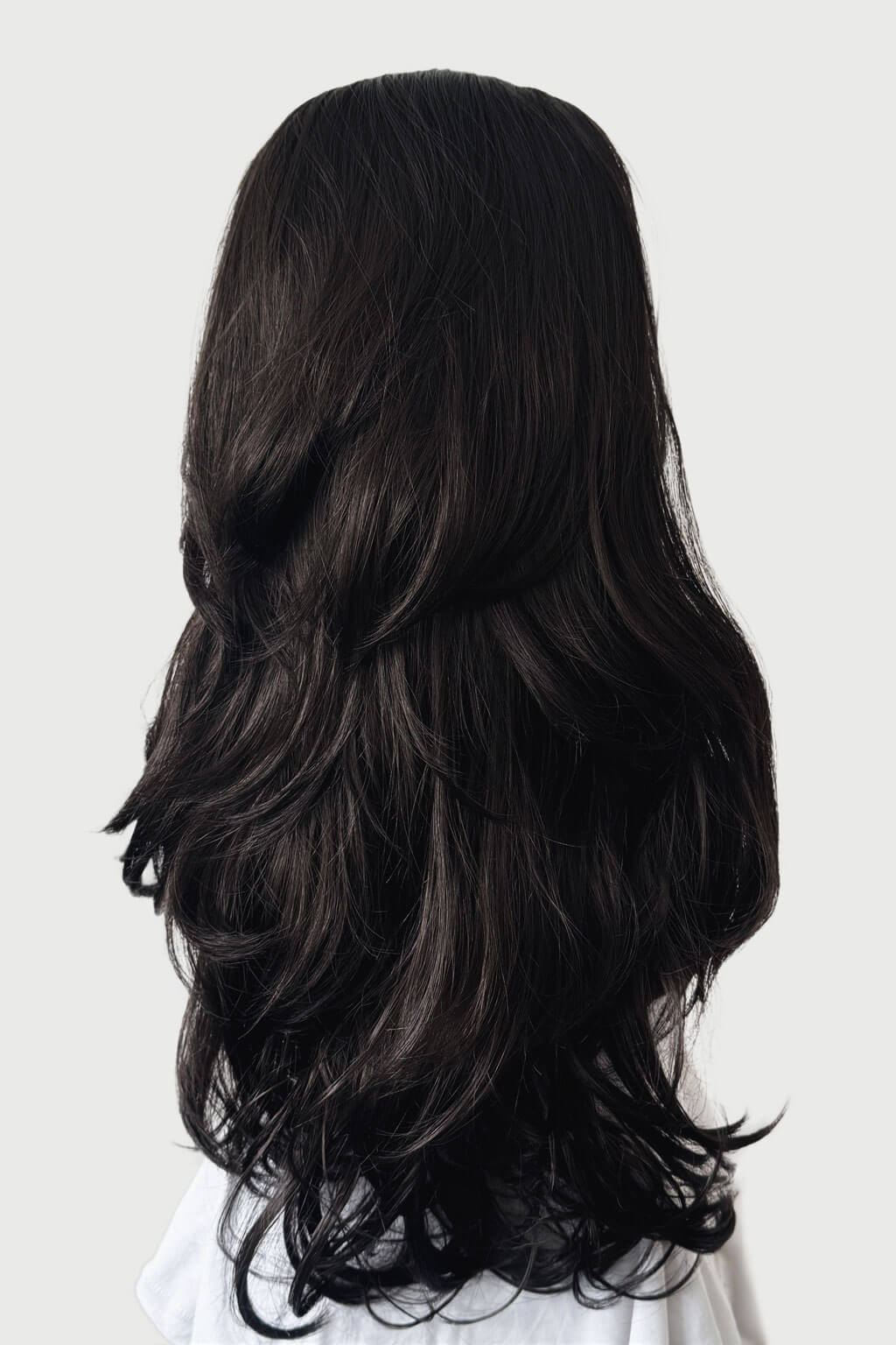 Long, dark brown wig on a white background - High crown long layered half wig and volume ring Helena dark brown 4