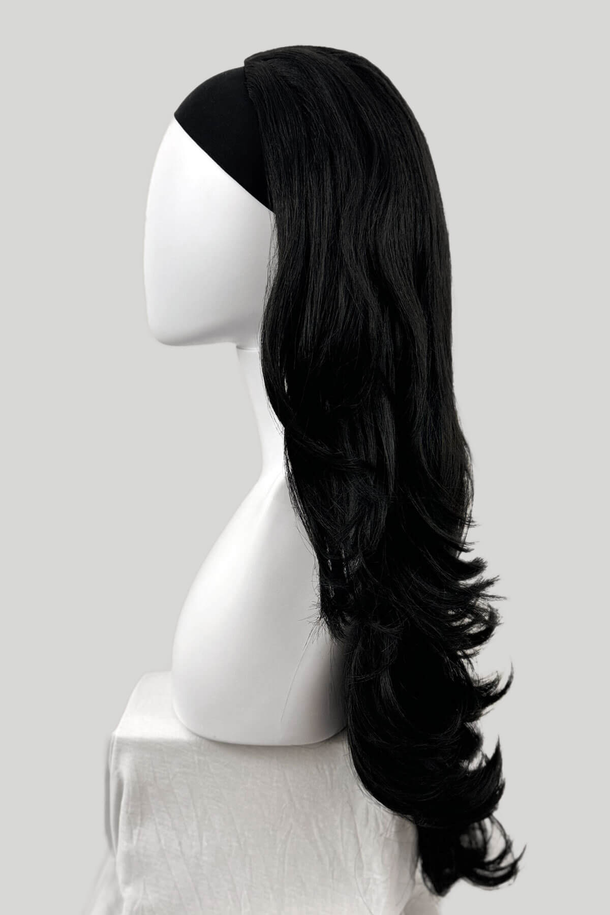 Black half wig hairpiece (3/4 wig), long layers: Aislynn
