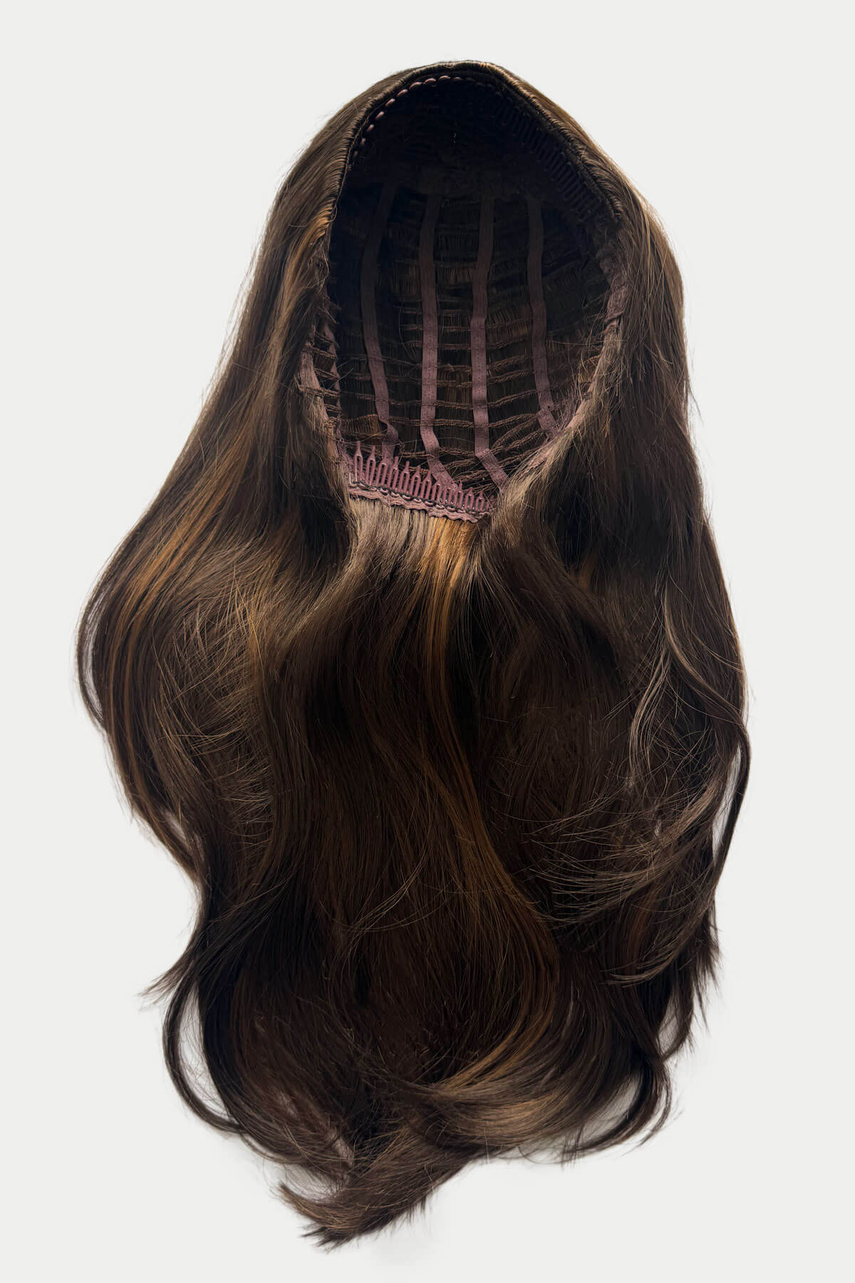 Brown hair extension on a white background. Half wig brown and blonde 8H27