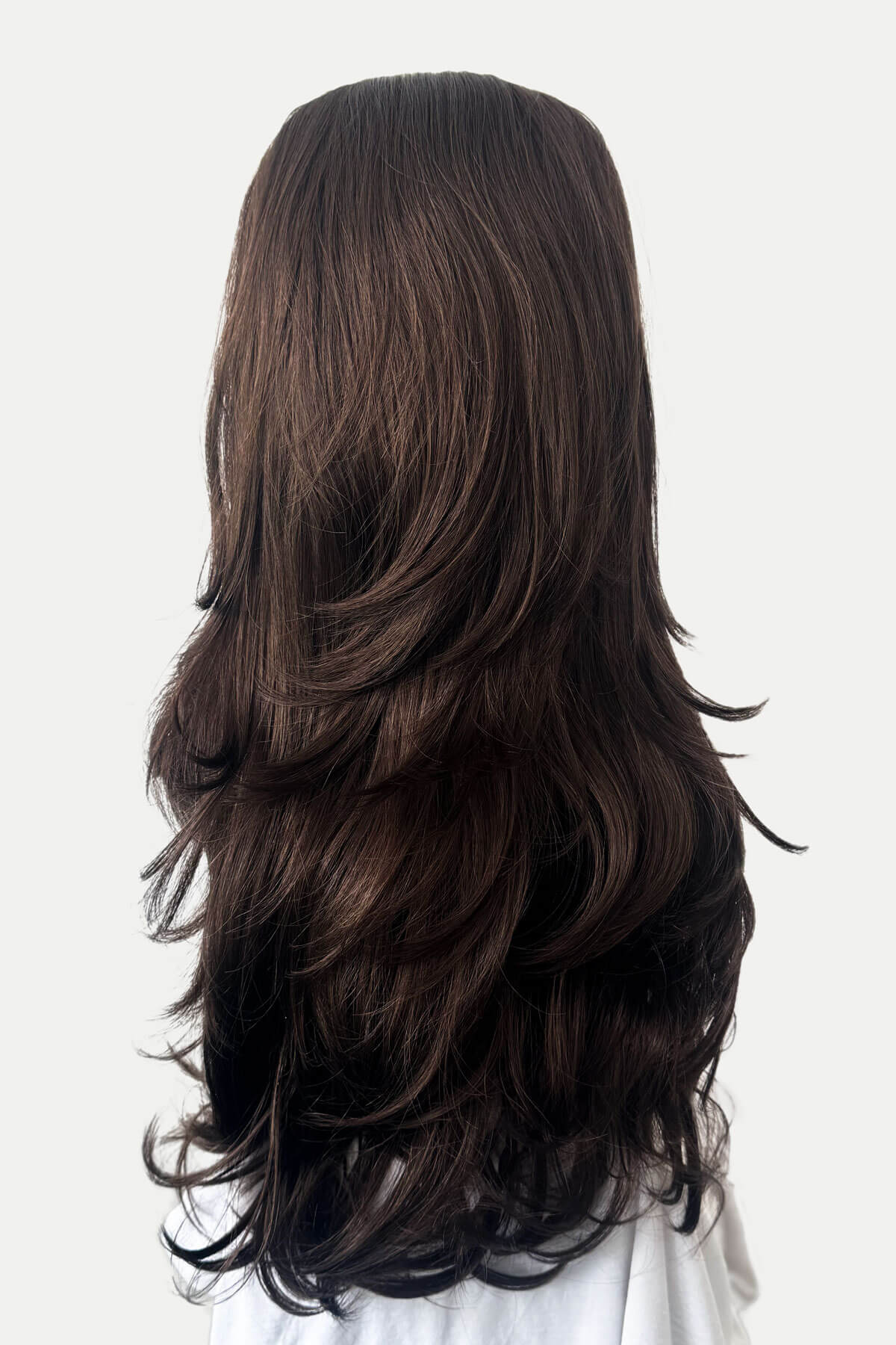 Brown half wig hairpiece (3/4 wig), layered, wavy: Simone chestnut brown 8