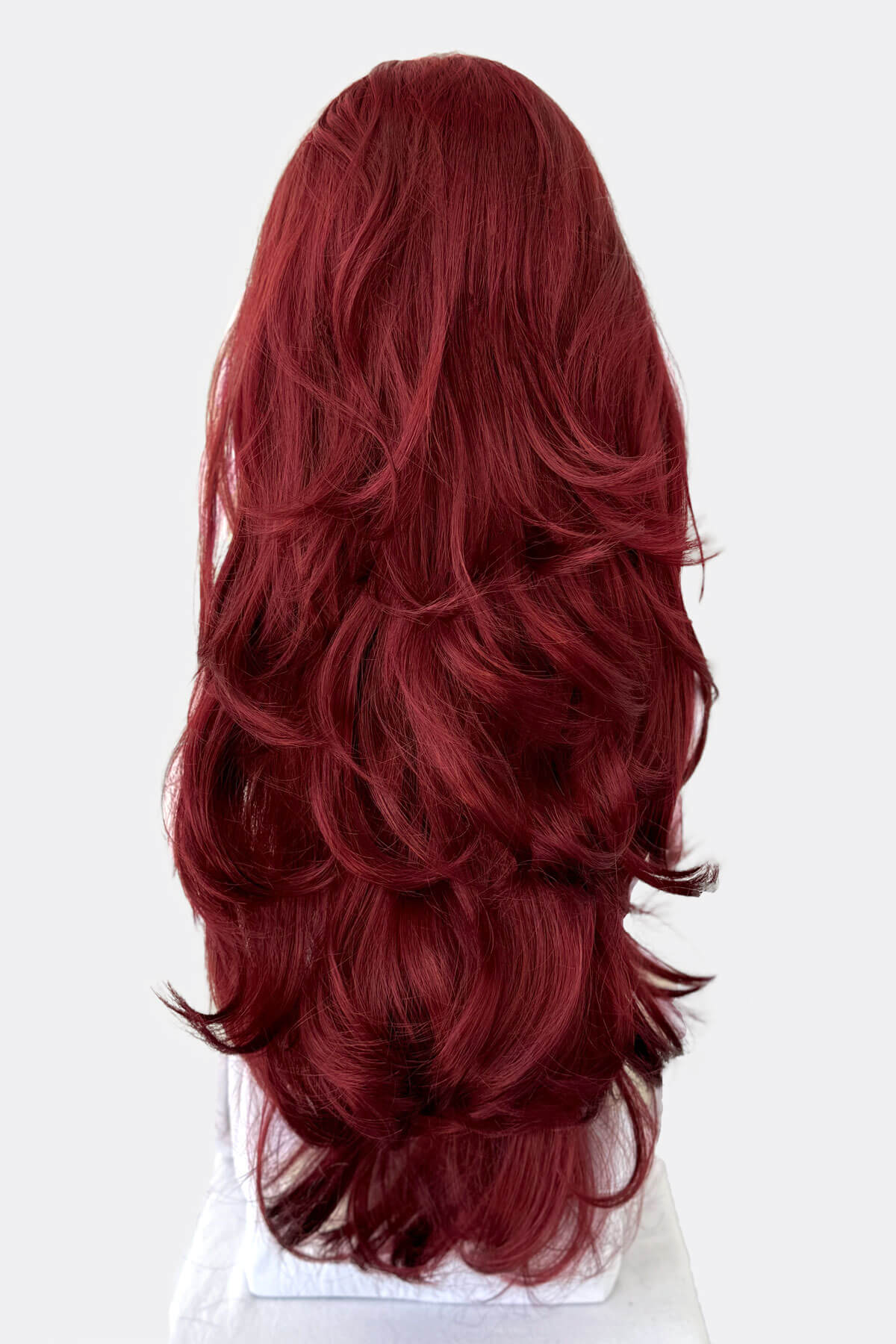 Red wig on a white background. Red half wig hairpiece (3/4 wig), gentle curls: Ivy copper red and wine red 350-39