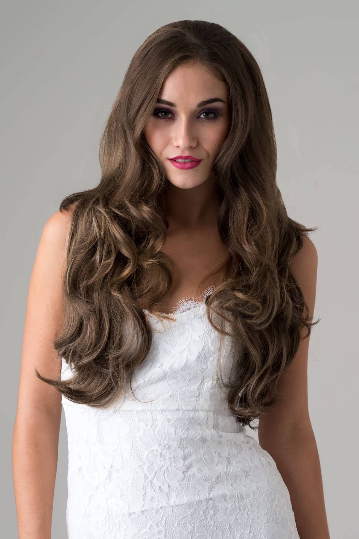 Brown half wig hairpiece (3/4 wig), two-tone brown, wavy: Annie