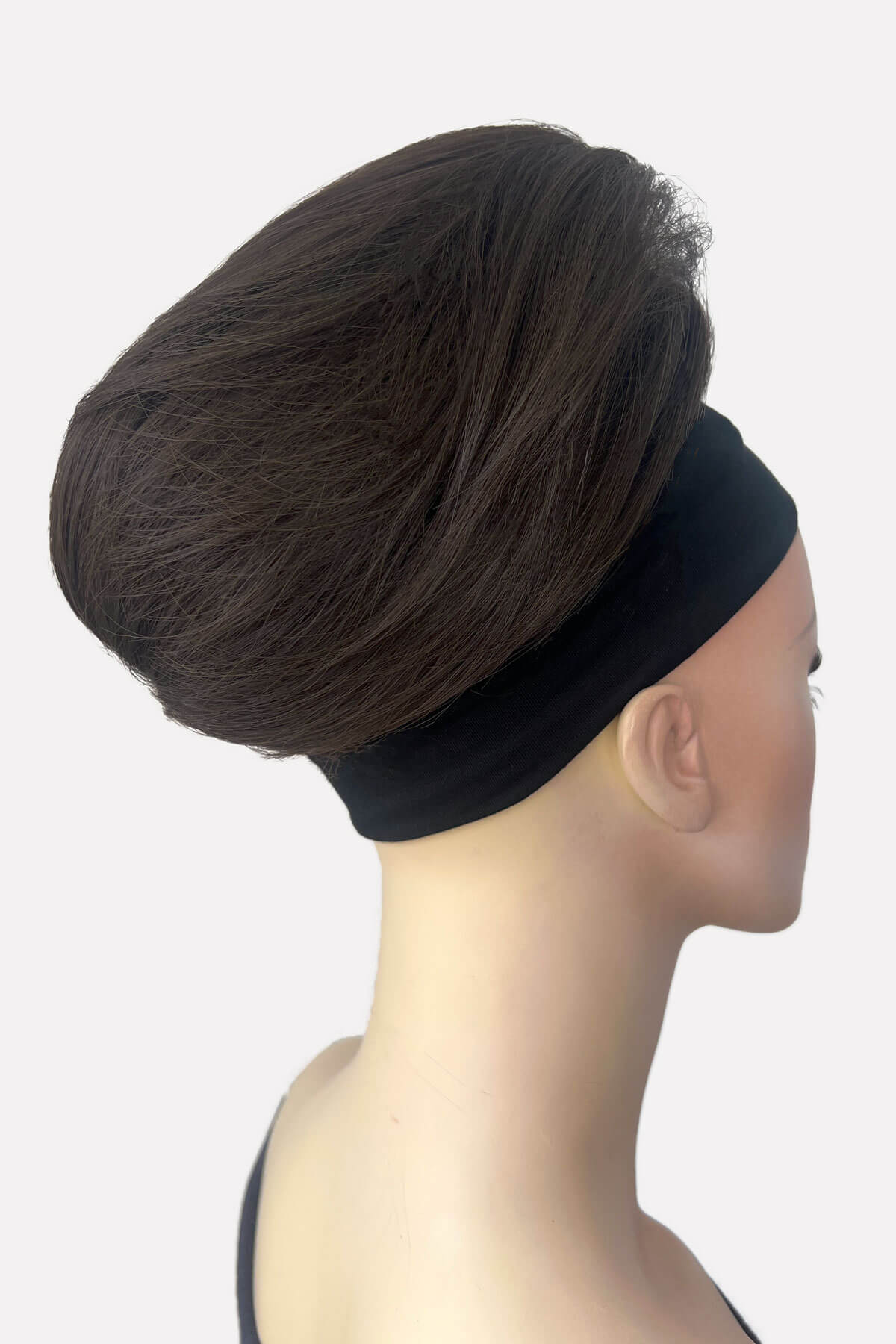 Mannequin wearing Short beehive ponytail hairpiece: Sherri chestnut brown 8