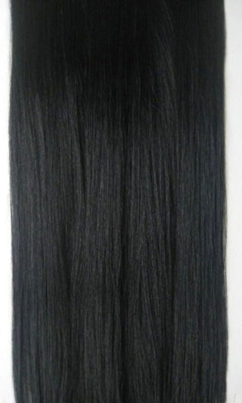 Clip-in hair extensions, straight, 6 piece, full head, 150g, 24 inches long black 1B