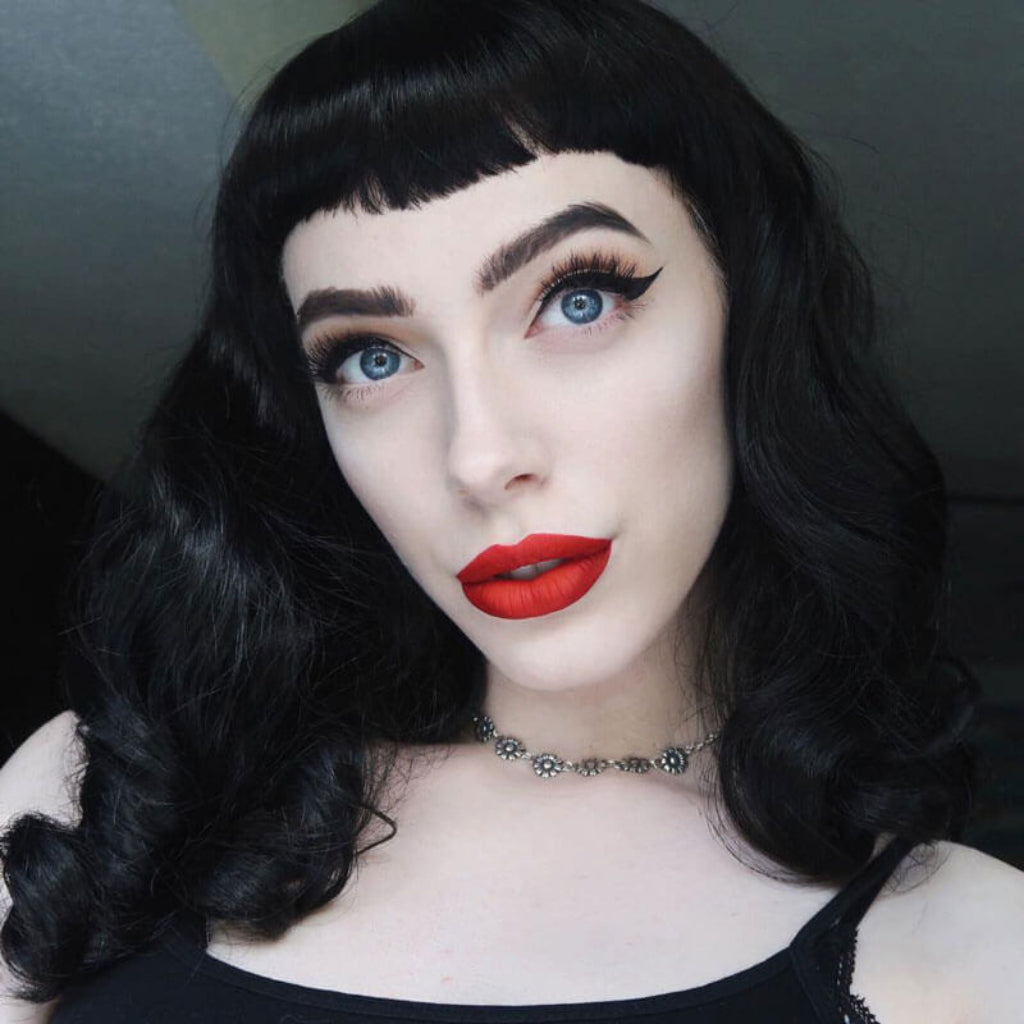 Bettie Page style black wig with gentle retro waves