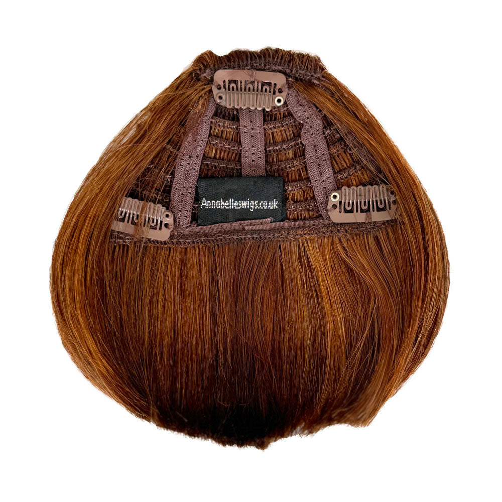 Clip-in fringe hairpiece/clip-in micro-bangs, thick, straight retro rockabilly style: Ida auburn BO