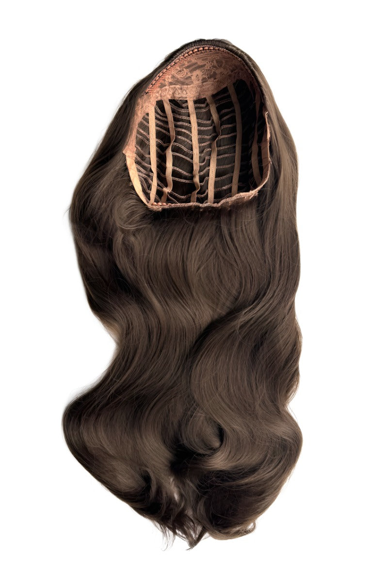 Heat styleable half wig hairpiece, long wavy, Flexihair: Antoinette chestnut brown 8