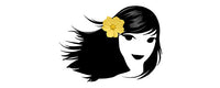 Logo of a woman with long dark hair and a yellow flower in her hair on a white background. Annabelle's Wigs Logo