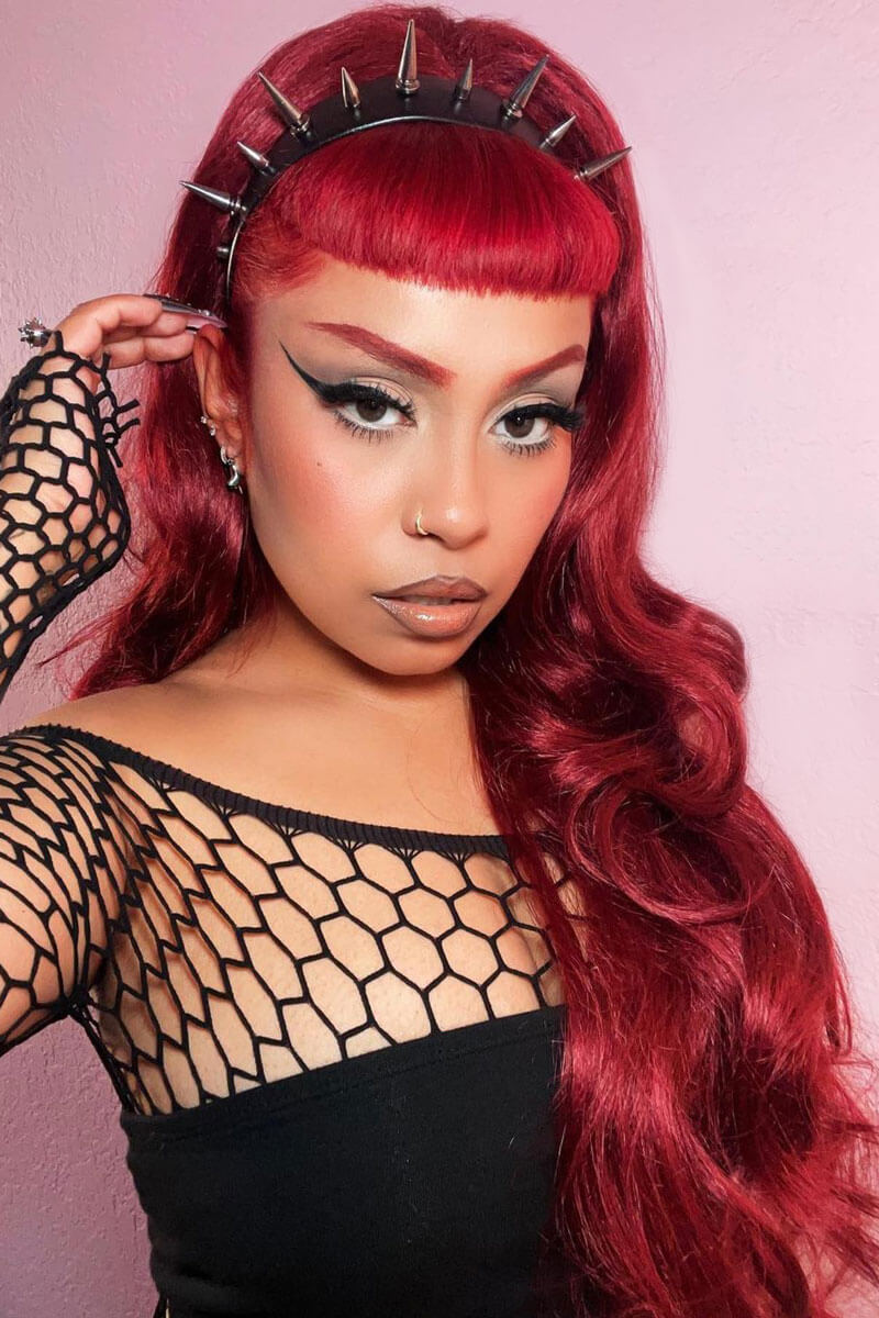High crown long, wavy half wig and volume ring, copper and cherry red: Bardot 350-39