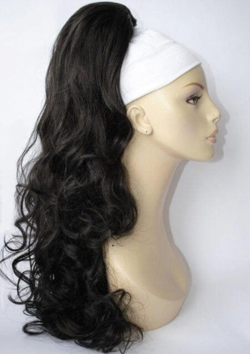 Extension clip on long ponytail hairpiece, curly: Sara black 1B
