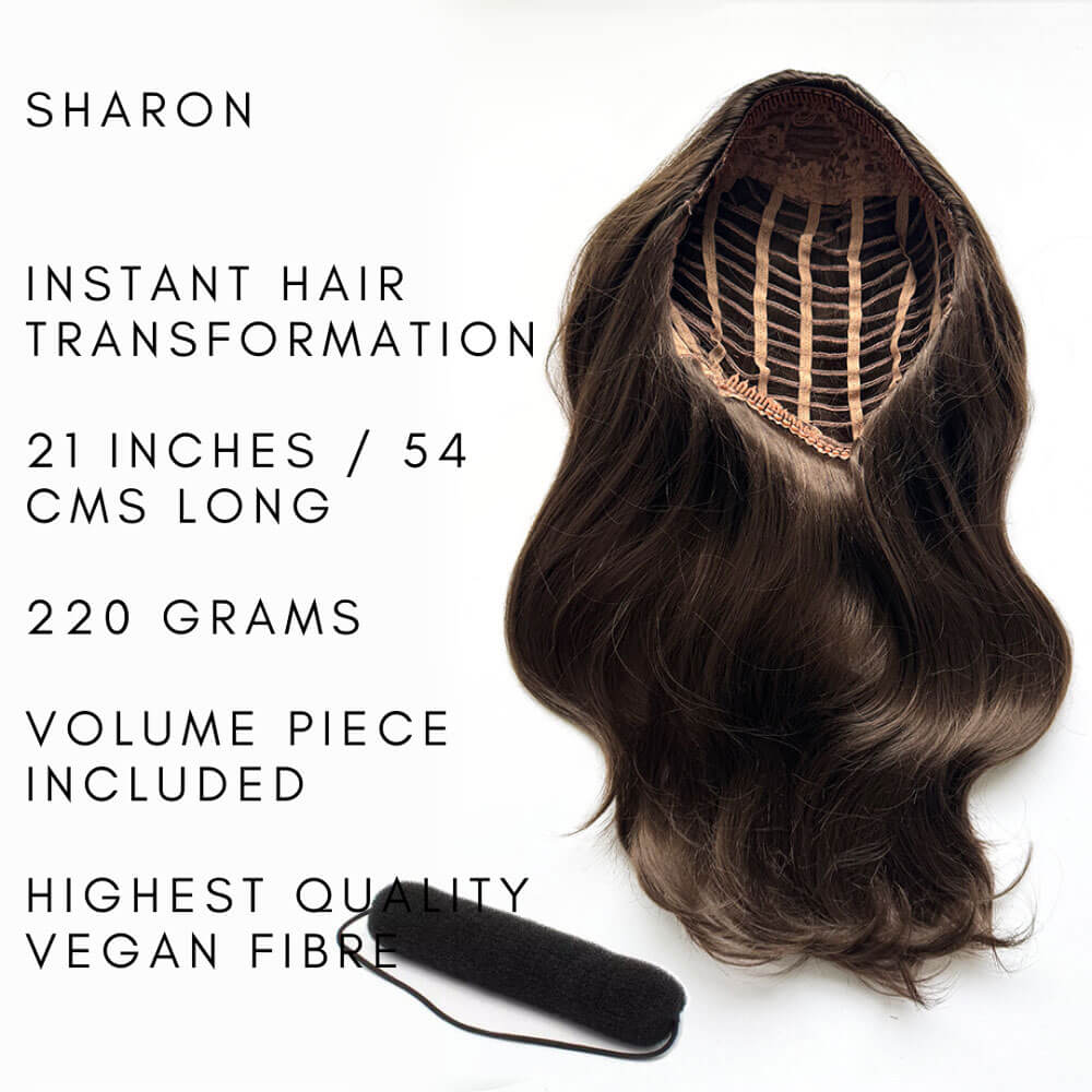 Half wig hairpiece, long and wavy, Flexihair (Heat styleable) and volume ring for high crown: Sharon chestnut brown 8