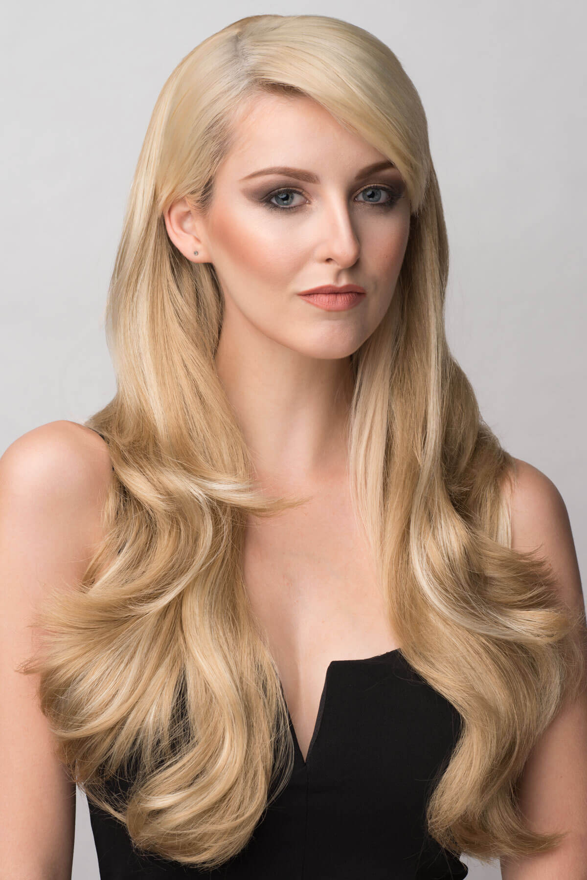 Long blonde half wig hairpiece (3/4 wig) loose curls: Frankii blonde 24H613