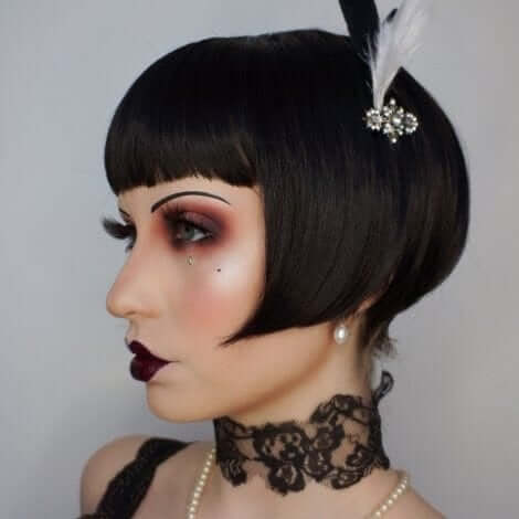 Louise Brooks style wig, short black bob: Brooks
