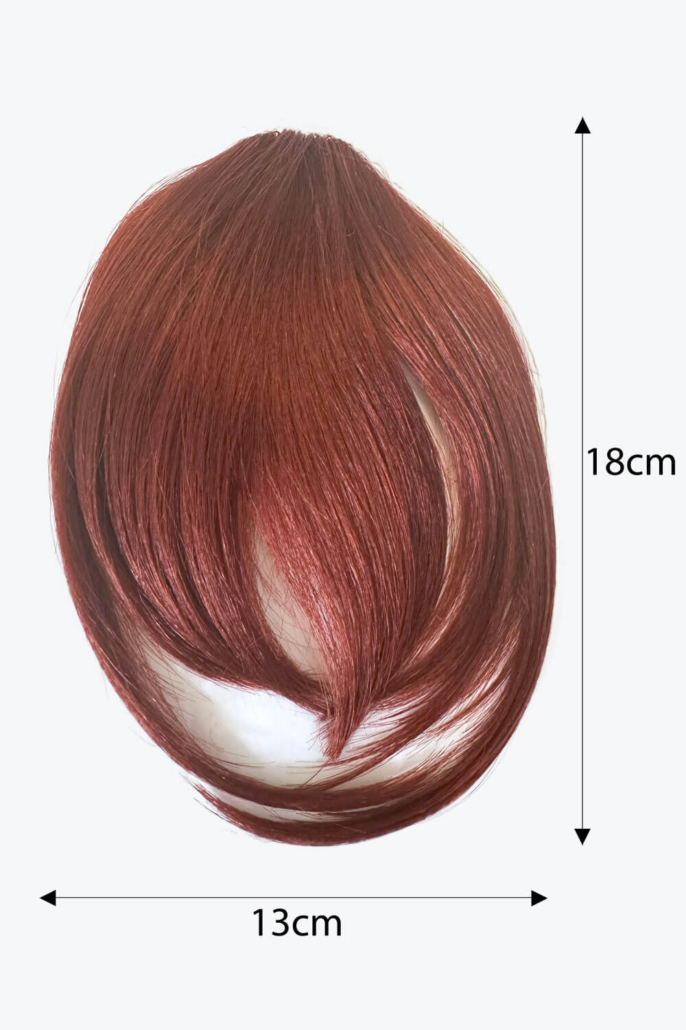 Clip in fringe hairpiece/clip-in bangs, gently feathered with face framing whisps: Delia copper red 130