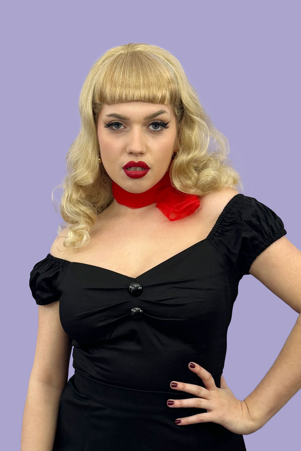 Clip-in fringe hairpiece/clip-in bangs, thick, straight retro rockabilly style: Ida blonde 24H613
