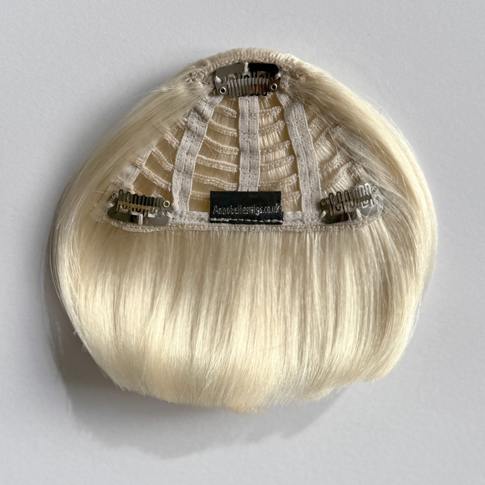 Clip-in fringe hairpiece/clip-in micro-bangs, thick, straight retro rockabilly style: Ida platinum 1001