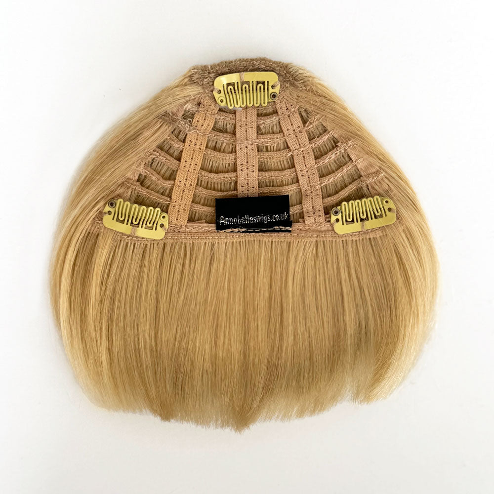 Clip-in fringe hairpiece/clip-in micro-bangs, thick, straight retro rockabilly style: Ida creamy blonde 613