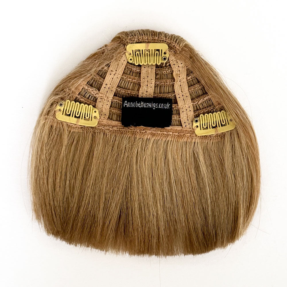 Clip-in fringe hairpiece/clip-in micro-bangs, thick, straight retro rockabilly style: Ida blonde 613T24