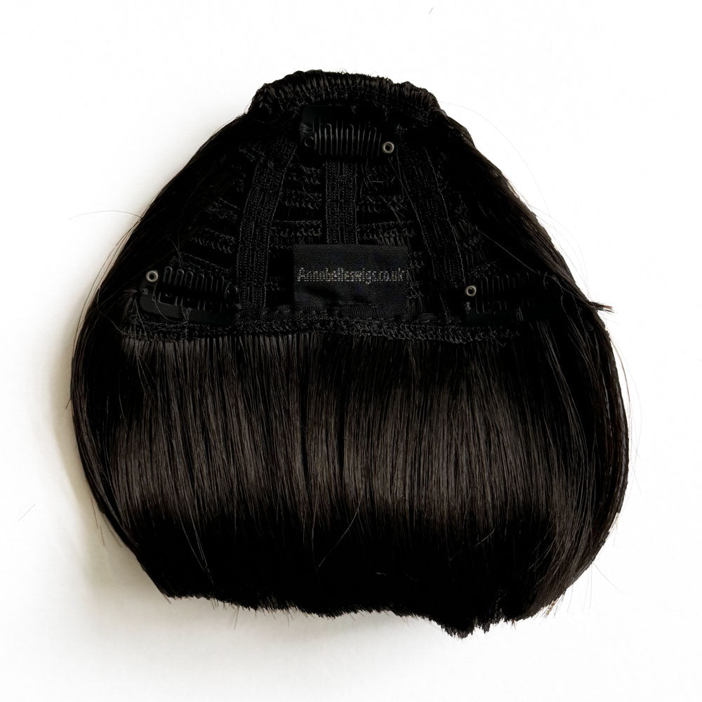 Clip-in fringe hairpiece/clip-in bangs, thick, straight retro rockabilly style: Ida chocolate brown 6