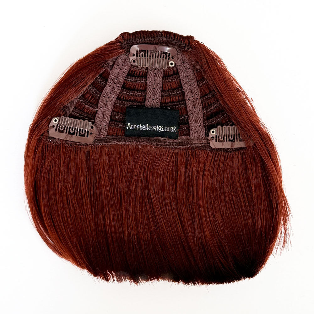 Clip-in fringe hairpiece/clip-in bangs, thick, straight retro rockabilly style: Ida copper red 130