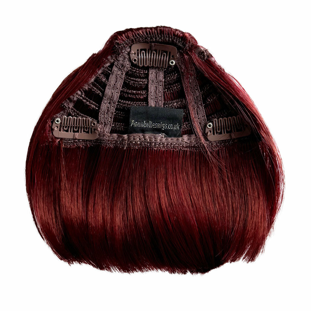 Clip-in fringe hairpiece/clip-in micro-bangs, thick, straight retro rockabilly style: Ida copper cherry red 35039