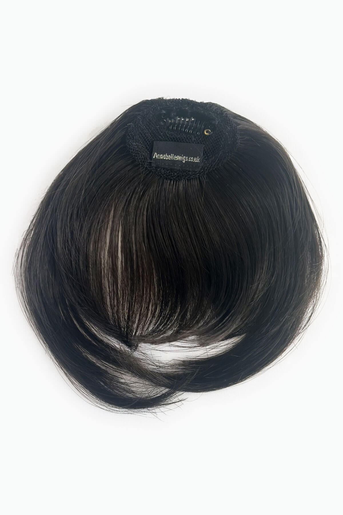 Clip in fringe hairpiece/clip-in bangs, gently feathered with face framing whisps: Delia dark brown 4