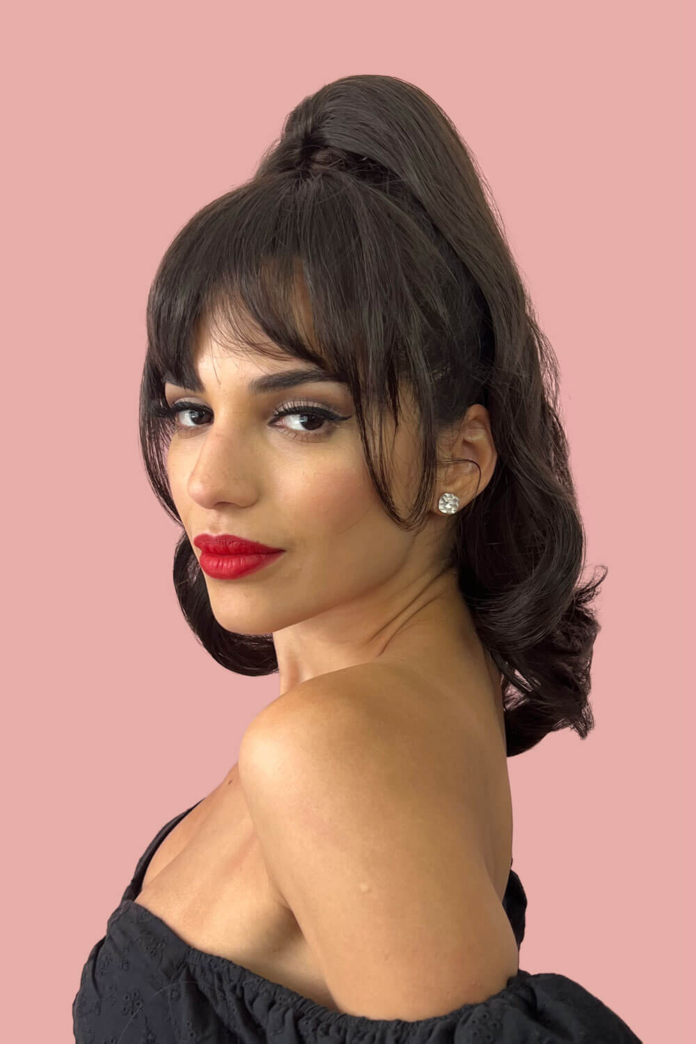 Clip in fringe hairpiece/clip-in bangs, gently feathered with face framing whisps: Delia black 1B
