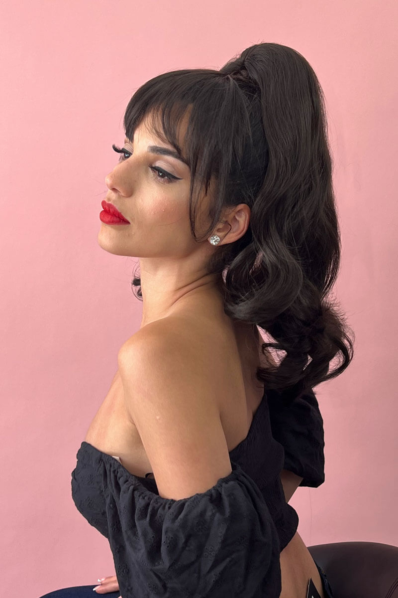 Clip in fringe hairpiece/clip-in bangs, gently feathered with face framing whisps: Delia dark brown 4