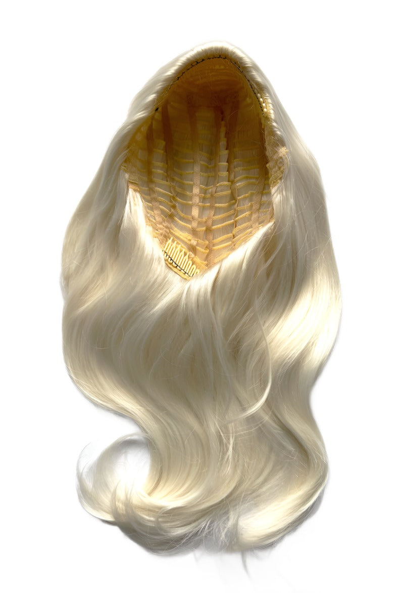 Half wig hairpiece, long and wavy, Flexihair (Heat styleable) and volume ring for high crown: Sharon platinum blonde 1001