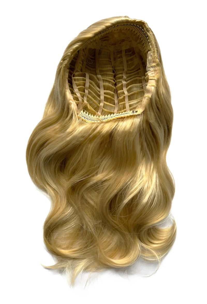 Half wig hairpiece, long and wavy, Flexihair (Heat styleable) and volume ring for high crown: Sharon honey blonde 24BH613