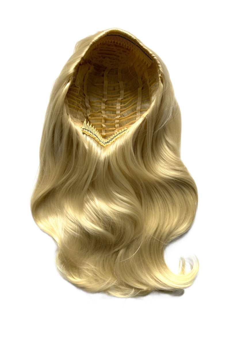 Half wig hairpiece, long and wavy, Flexihair (Heat styleable) and volume ring for high crown: Sharon creamy blonde 613
