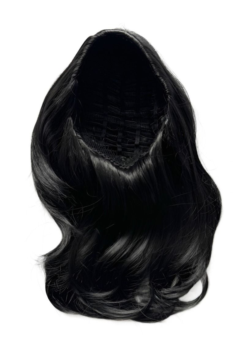 Half wig hairpiece, long and wavy, Flexihair (Heat styleable) and volume ring for high crown: Sharon black 1B