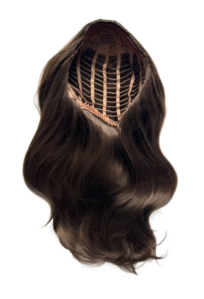 Half wig hairpiece, long and wavy, Flexihair (Heat styleable) and volume ring for high crown: Sharon chestnut brown 8