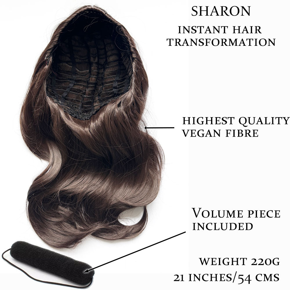 Half wig hairpiece, long and wavy, Flexihair (Heat styleable) and volume ring for high crown: Sharon brown 6