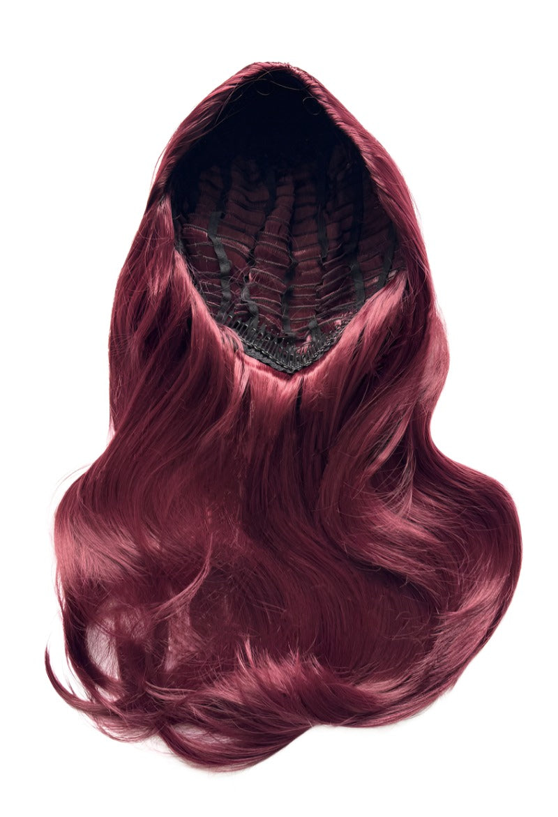 Half wig hairpiece, long and wavy, Flexihair (Heat styleable) and volume ring for high crown: Sharon cherry red 39