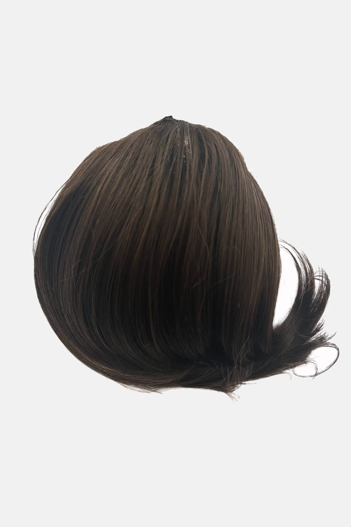 Brown hairpiece on a white background.  Beehive hairpiece hair height booster, Flexihair: Pixi chocolate brown 6