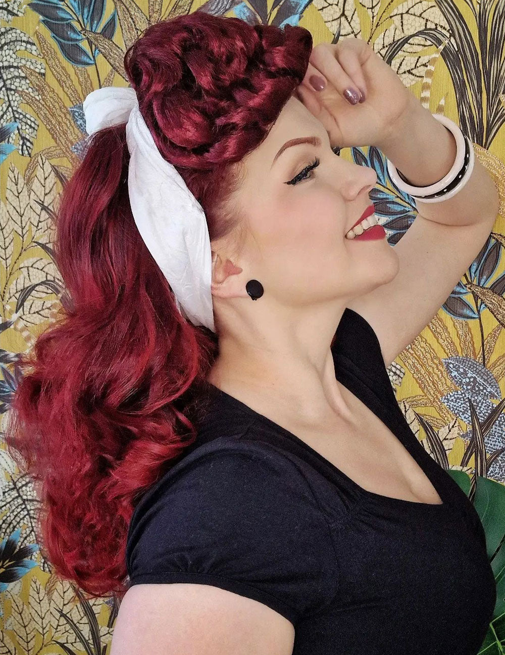 Hair poodle clip-in hairpiece bun vintage style 1950s: Lucille cherry red 39