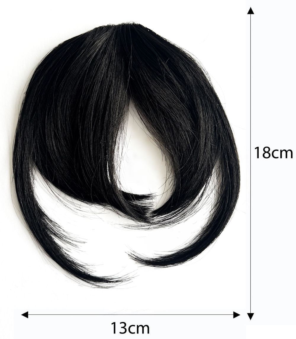 Clip in fringe hairpiece/clip-in bangs, gently feathered with face framing whisps: Delia black 1B