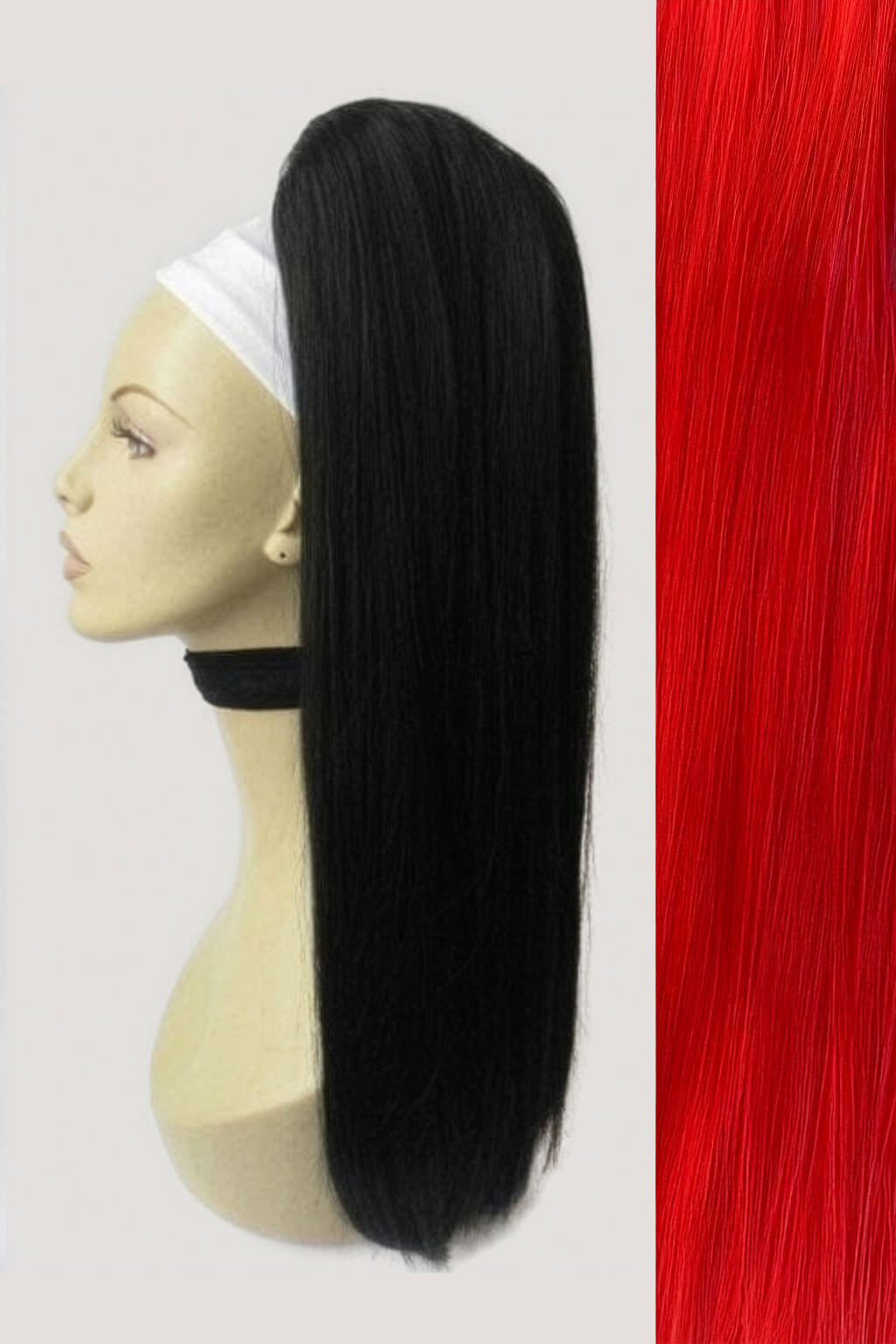 Long straight ponytail with coloured streak: Ayla with light red streak