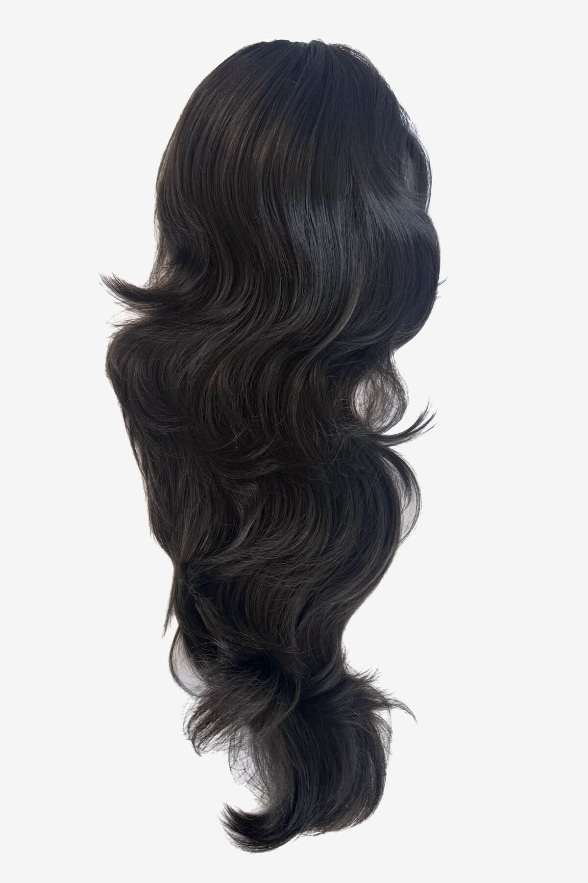 Dark brown hair extension with wavy style on a white background. Double volume hairpiece extension: Naomi dark brown 4